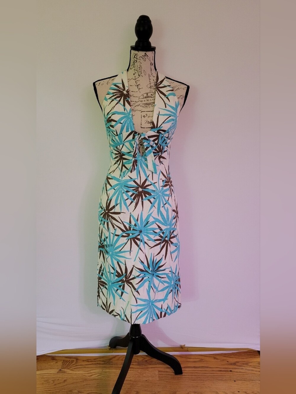 Milly Blue & Brown Tropical Halter Backless Dress
